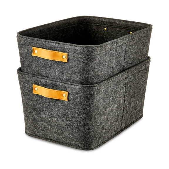 Mainstays Medium Felt Decorative Storage Basket, Dark Heather Grey, Set of 2