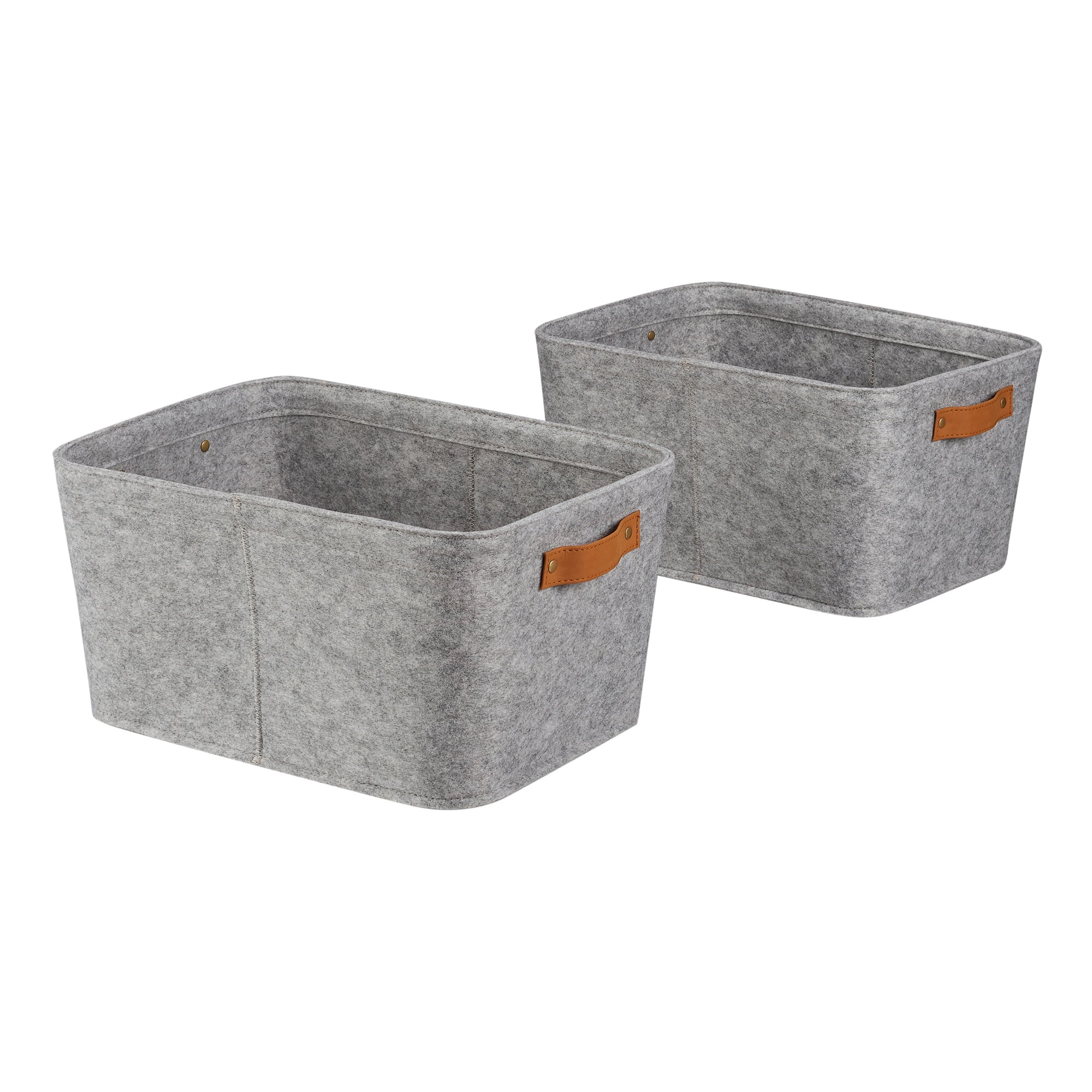 Mainstays Medium Felt Storage Basket, Light Grey, Set of 2