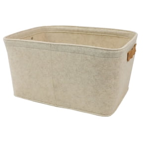 Mainstays Medium Felt Decorative Storage Basket with Faux Leather Handles, Oatmeal, 15 in x 11.02 in x 7.87 in
