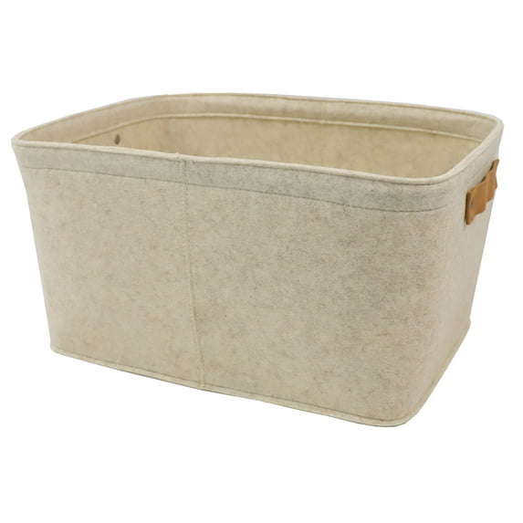 Mainstays Medium Felt Decorative Storage Basket, Oatmeal, 15 in x 11 in x 7.8 in