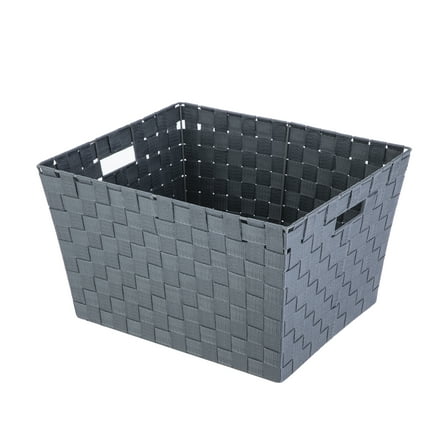 Mainstays Medium Gray Woven Fabric Decorative Storage Basket, 13 in x 8 in x 10 in