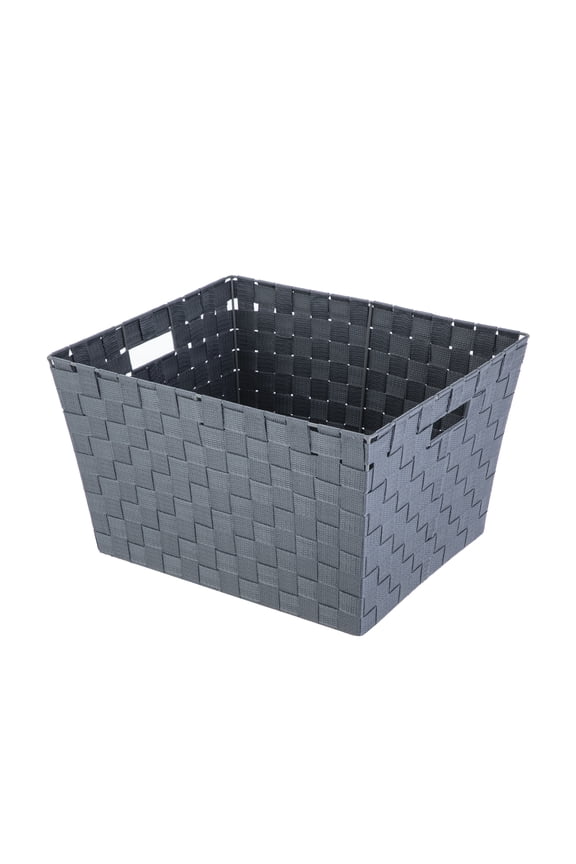 Medium Gray Woven Fabric Decorative Storage Basket, 13 in x 8 in x 10 in