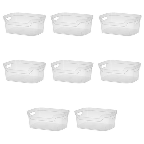 Mainstays Medium Open Bin, Clear Plastic, Easy Access Bin with Scoop Front, Clear, 8 Pack