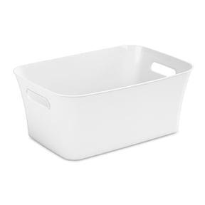 Mainstays Medium Bin, Open Plastic Storage Containers, Versatile Stylish Organizers with Handles, White
