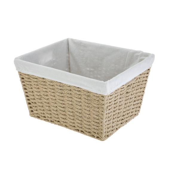 Mainstays Medium Tan Woven Paper Rope Decorative Storage Basket with Removable Liner, 13 in x 7.8 in x 9.8 in
