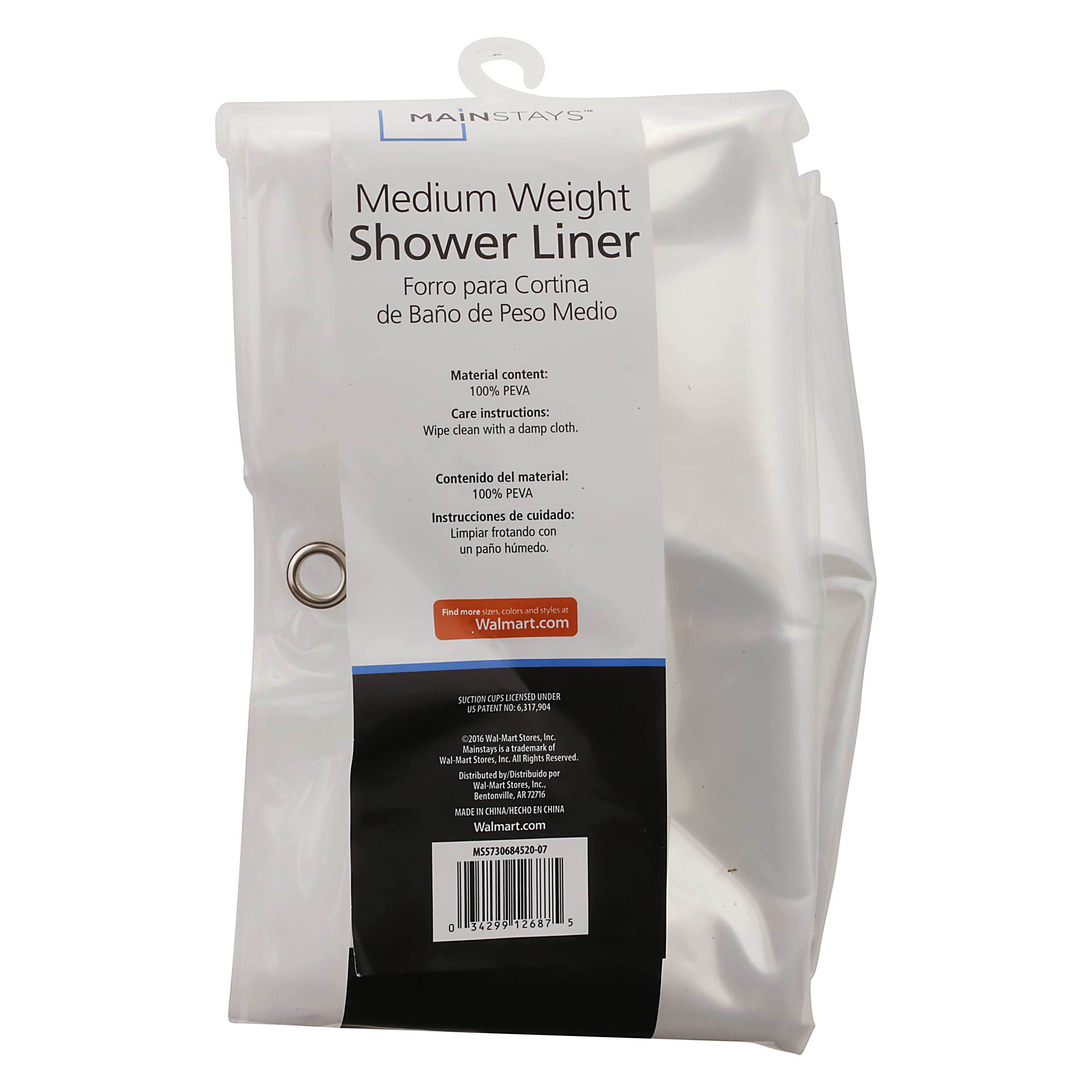 Mainstays Medium Weight Clear Shower Liner, 1 Each