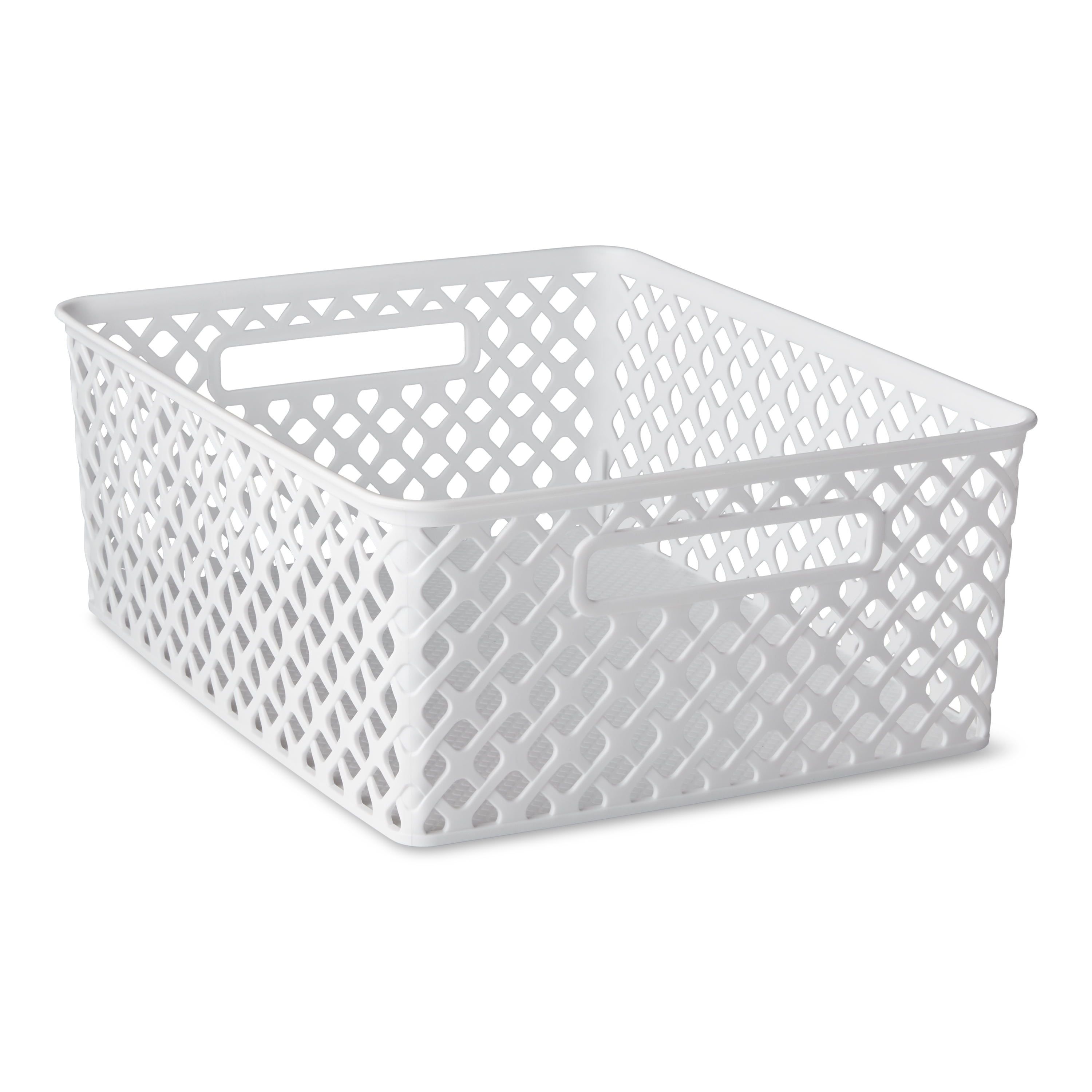 Small Plastic Basket Weave Tote, Gray, 10 x 7 inches