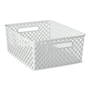 Mainstays Medium White Decorative Plastic Storage Basket, 14 in x 11.5 in x 5.3 in