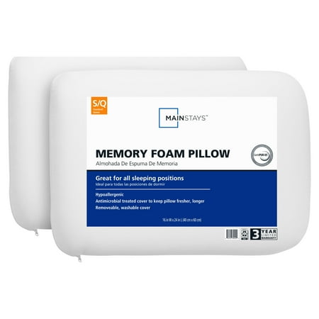 Mainstays Memory Foam Bed Pillows, Standard Size, 2 Count