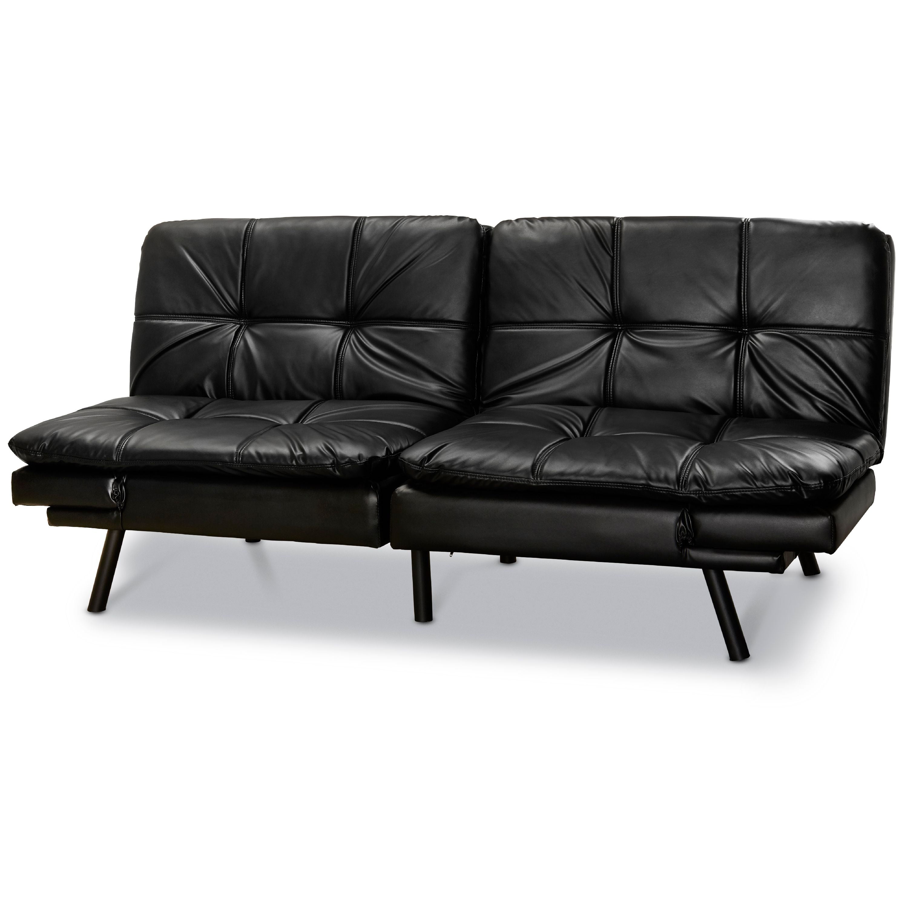 Mainstay Black Leather Bed Settee Chloe 2-Seater Sofa Bed – Black Air Leather 150x90 190x95cm K  Furniture