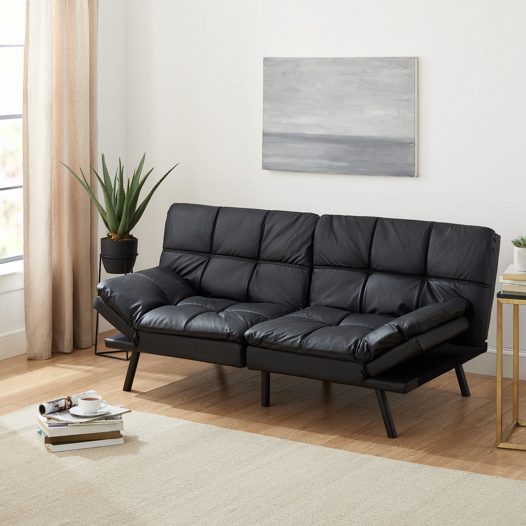 Mainstays Memory Foam Futon with 72" Black Faux Leather  (图1)