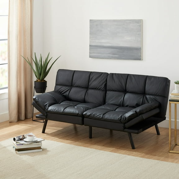 Mainstays Memory Foam Futon with 72" Black Faux Leather