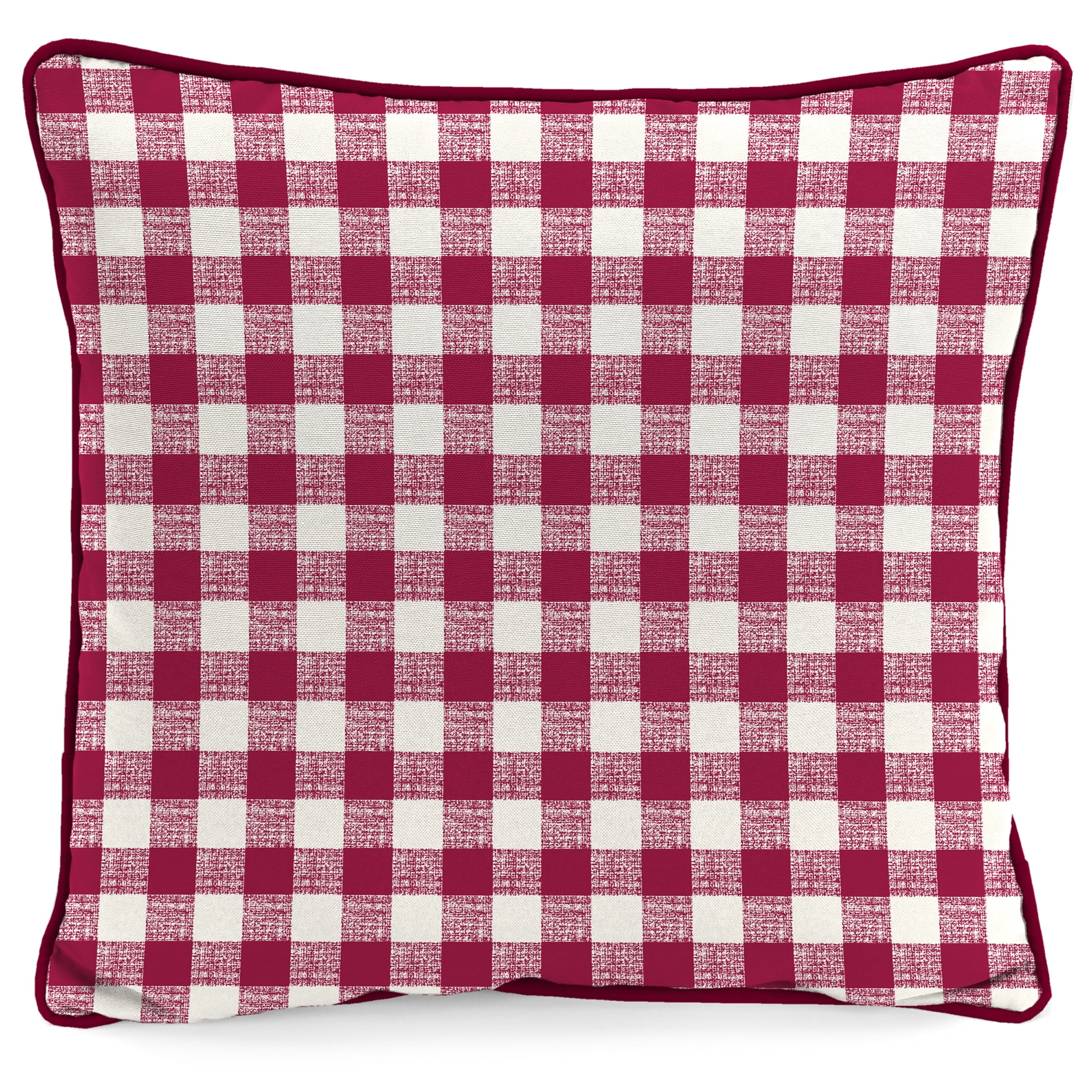 Mainstays Merlot Checkered Outdoor Throw Pillow, 16", Burgundy Plaid