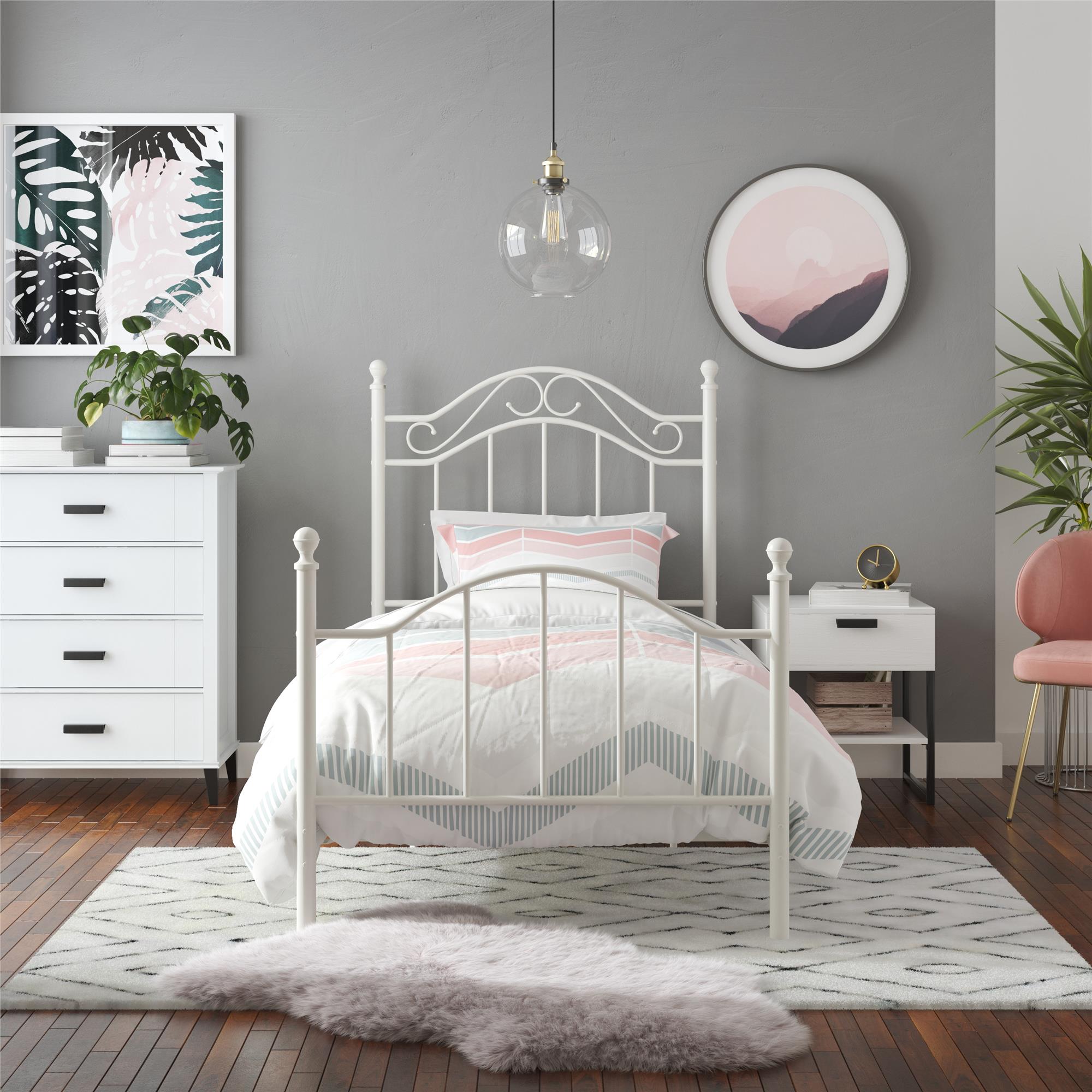 Mainstays Metal Bed, Bedroom Furniture, Twin Size Frame, White - image 1 of 16