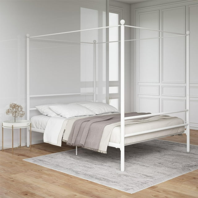 Mainstays Metal Canopy Bed, Full, Off White Metal