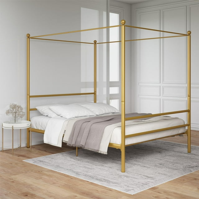 Find Your Perfect Mainstays Metal Canopy Bed, Queen, Gold Metal