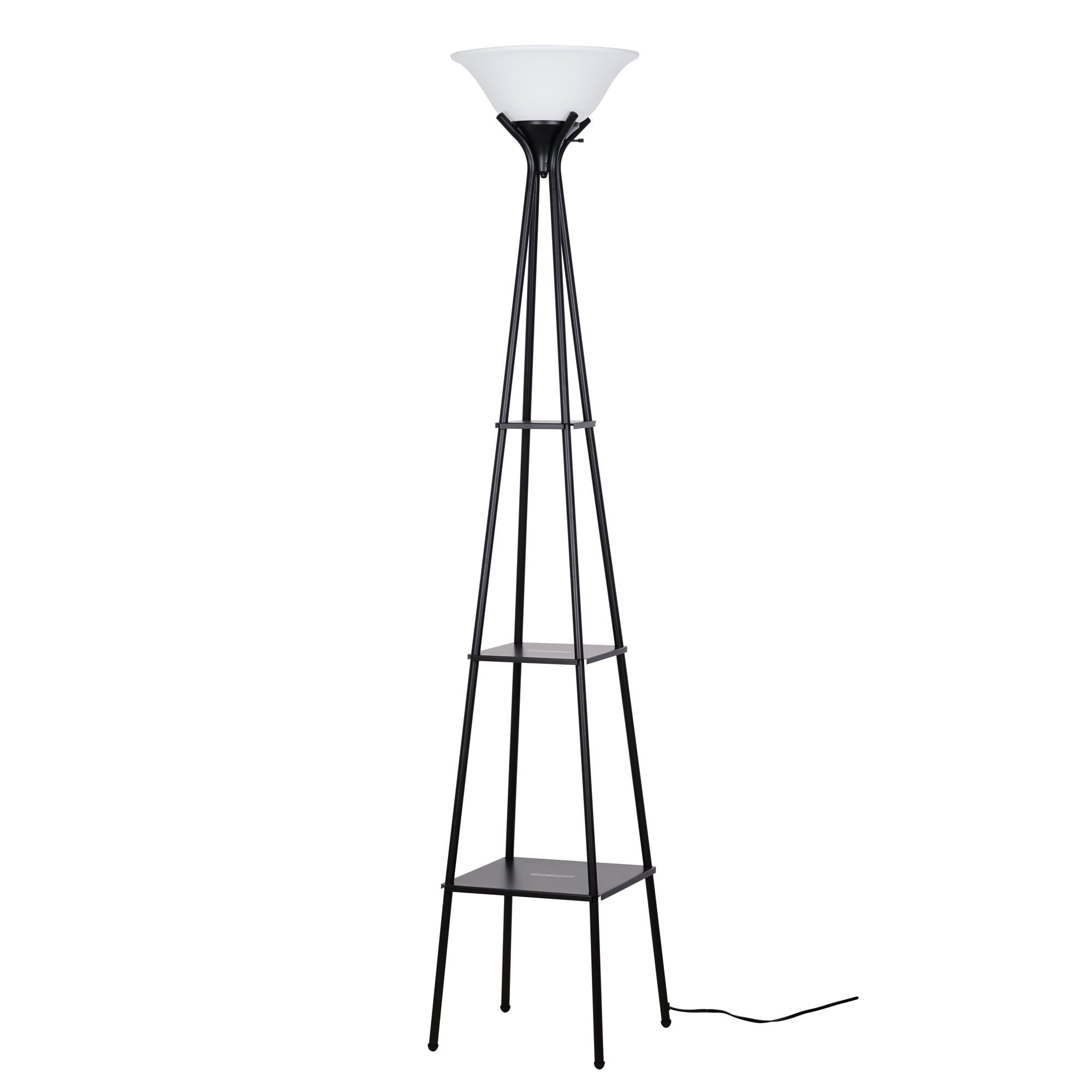 Charcoal Gray Metal Etagere Floor Lamp with White Shade