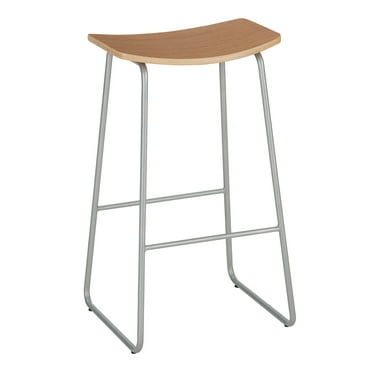 Mainstays Metal Frame Backless Bar Stools, Set of 2, Natural Wood