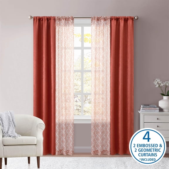 Mainstays Metallic Blackout Curtain Panel Set, Red Canyon, 27.5" W x 95" L