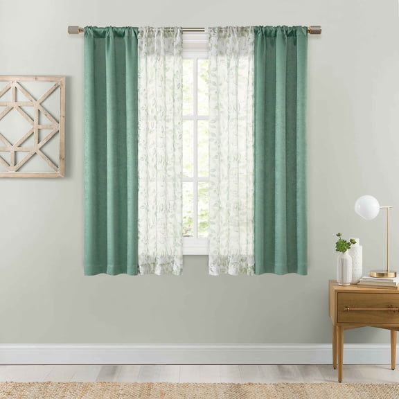 Mainstays Metallic Blackout Curtain Panel Set, Pacific Green, 27.5" W x 63" L