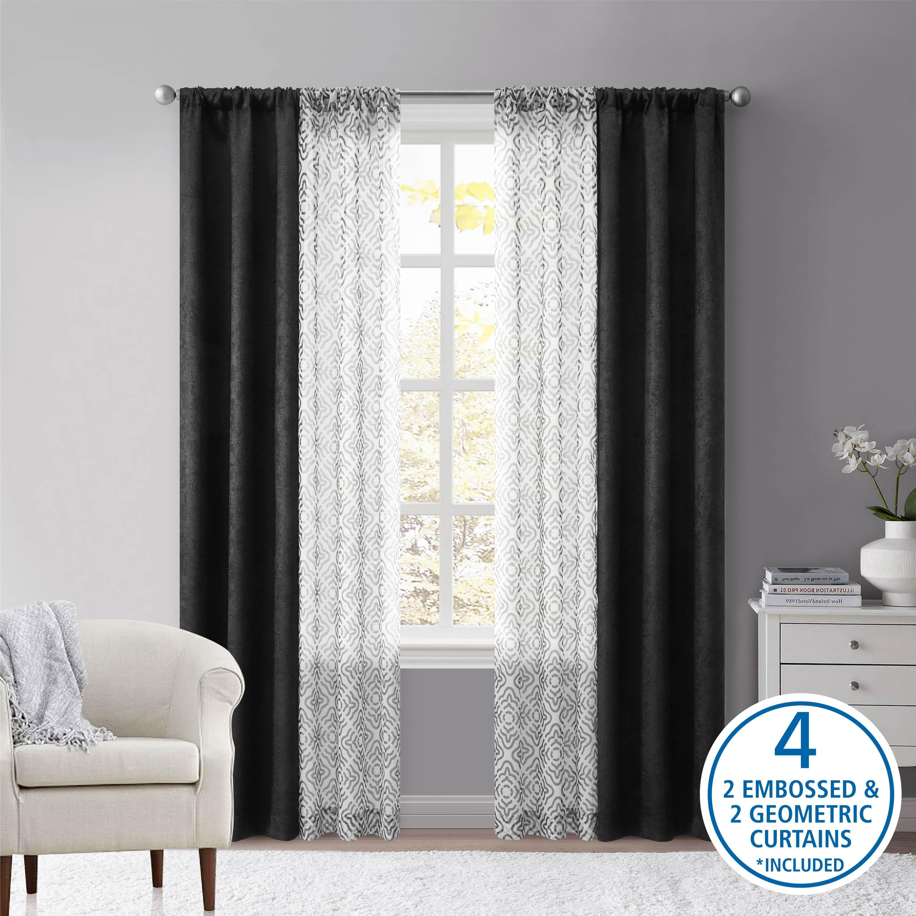 Mainstays Metallic Blackout Curtain Panel Set, Black, 27.5" W x 95" L