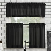 Mainstays 3-Piece Rod Pocket Cafe Curtain Set with Valance, Black, 54 in W x 24 in L
