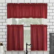 Mainstays 3-Piece Semi Sheer Rod Pocket Kitchen Window Tier Pair and Valance, 2 Café Curtains and 1 Curtain Valance, Red, 54"W x 24"L