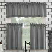 Mainstays 3-Piece Semi Sheer Rod Pocket Kitchen Window Tier Pair and Valance, 2 Caf  Curtains and 1 Curtain Valance, Gray, 54W x 36L