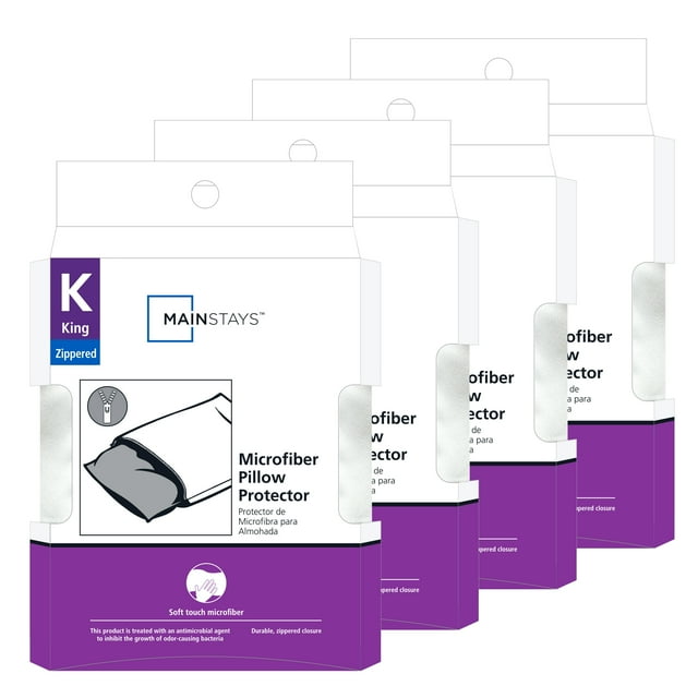 Mainstays Microfiber Zippered Pillow Protector, King, 4 Pack