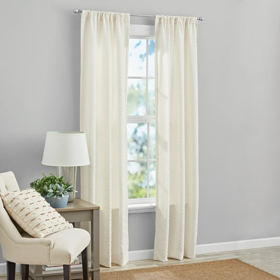 Mainstays Microsculpt Geo Rod Pocket Curtain Pair, Set of 2, Ivory, 37" W x 95"L