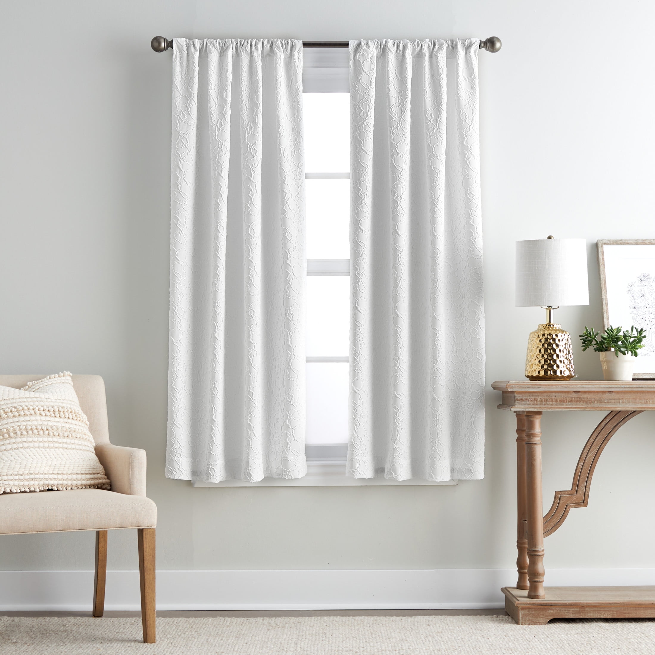 Mainstays Microsculpt Floral Rod Pocket Curtain Panels, Set of 2
