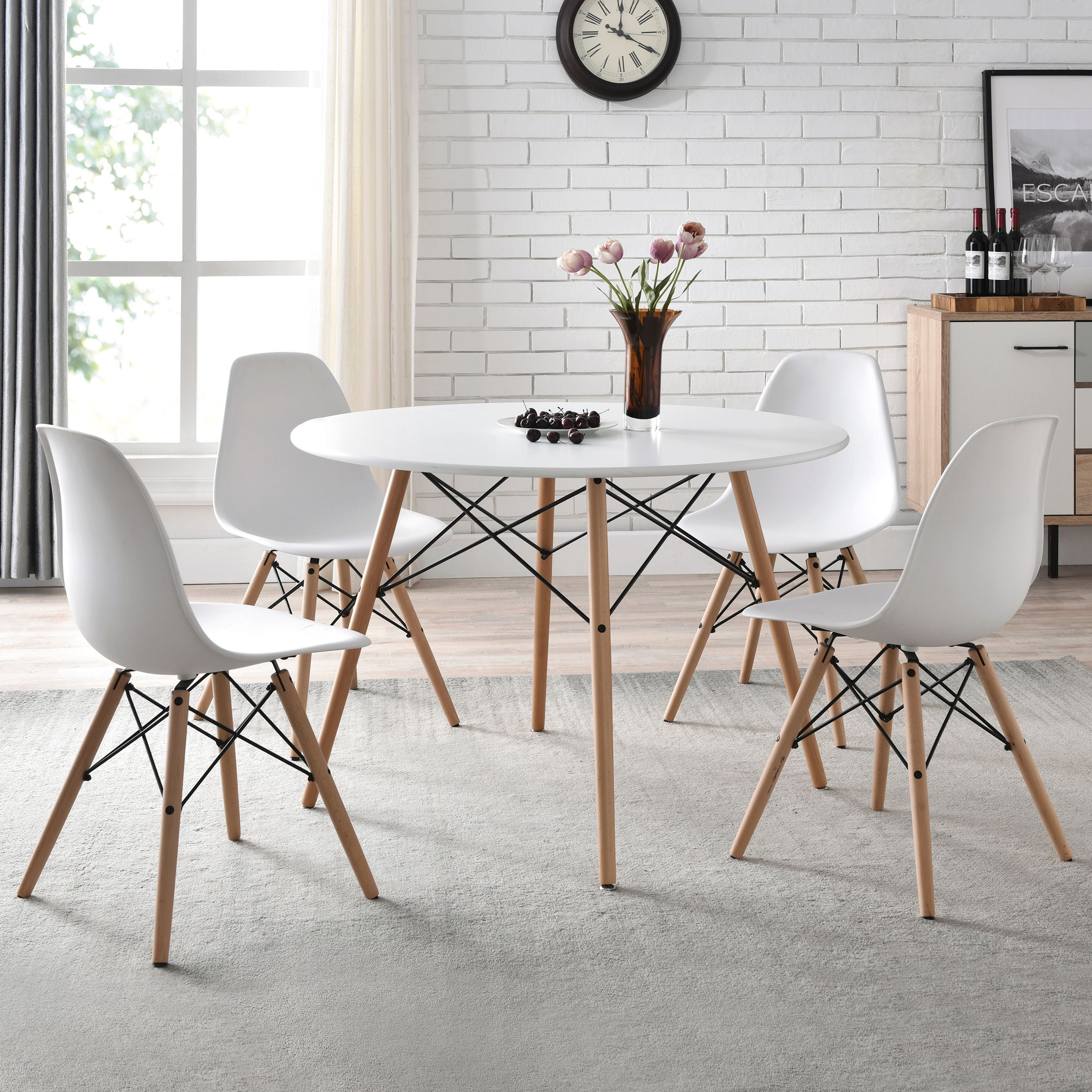 Mainstays Mid-Century Modern Dining Chair, Set of 4, White and Beech Color  - Walmart.com