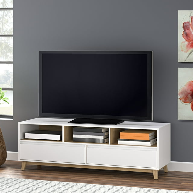 Mainstays Mid-Century TV Stand for TVs up to 70", White Finish