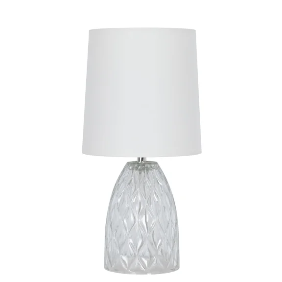 Mainstays Mini Clear Glass Table Lamp with White Shade, 12.75 in