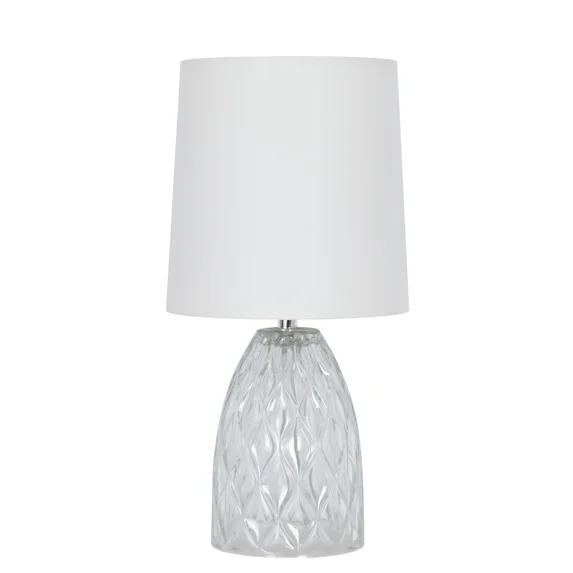 Mainstays Mini Clear Glass Table Lamp with White Shade, 12.75 in
