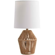 Mainstays Mini Faux Rattan Table Lamp with Shade, 12.75 in, Natural Finish, Boho Style