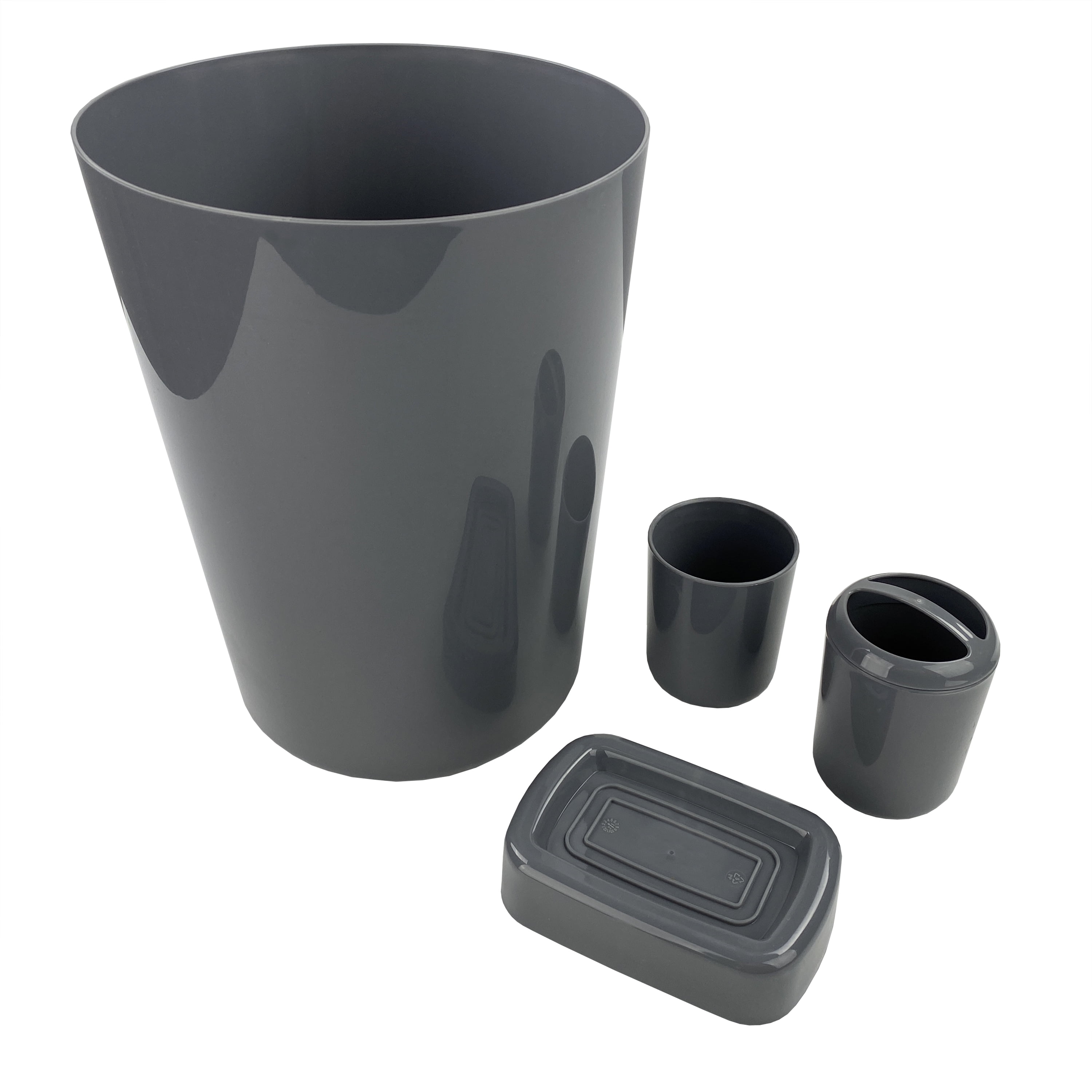 Mainstays Modern 4 Piece Solid Print Plastic Bath Accessories Set, Silver, All Ages
