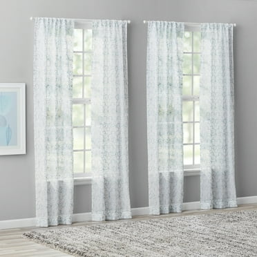 Mainstays Modern Geometric Rod Pocket Sheer Curtain Panel, Set of 4, Aqua, 28" W x 84" L