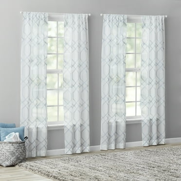 Mainstays Modern Geometric Rod Pocket Sheer Curtains, Set of 4, Blue, 28" W x 84" L