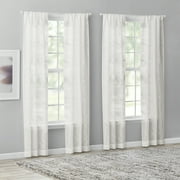 Mainstays Modern Geometric Embroidered Rod Pocket Sheer Curtains, Set of 4, White, 28 in x 84 in