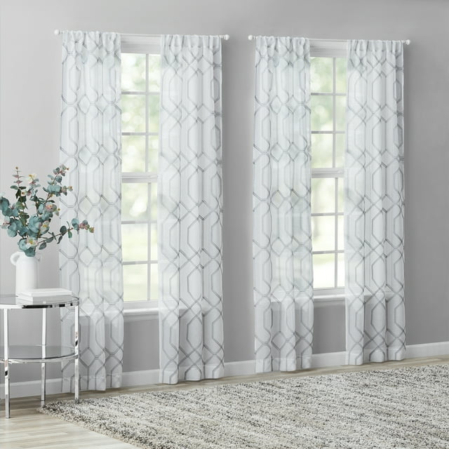 Mainstays Modern Geometric Rod Pocket Sheer Curtain Panel, Set of 4