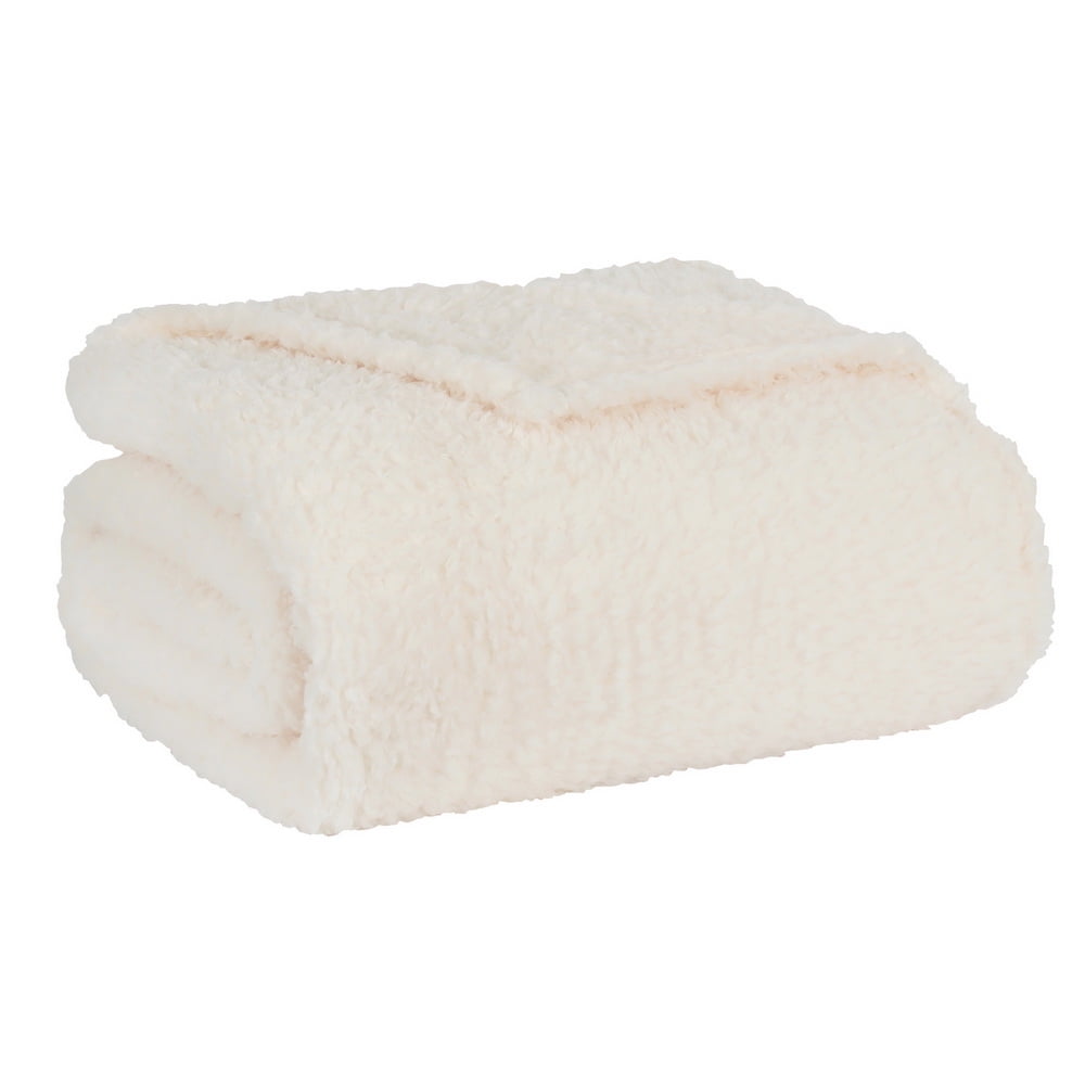 Mainstays, Modern Ivory OffWhite, Polyester Sherpa Bed Blanket, Twin