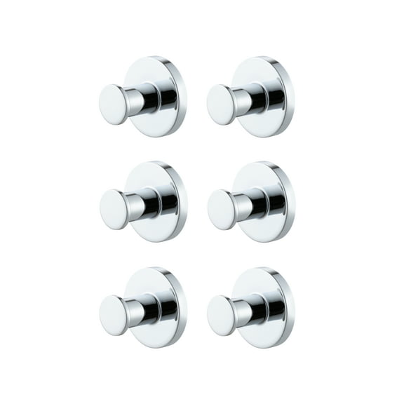 Mainstays Modern Round Robe Hook in Chrome, 6 Pack