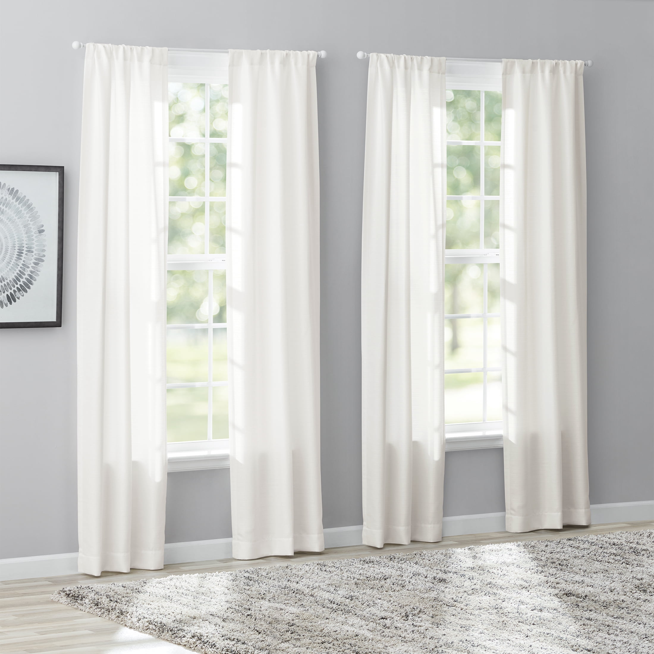 Mainstays Textured Solid Light Filtering Curtain Panels, Set of 4, White, 28"W x 84"L