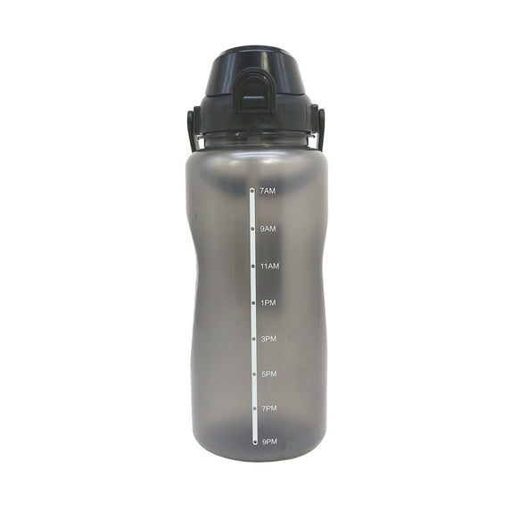 Mainstays Motivational 64oz Sports Water Bottle with Straw and Time Marker Black
