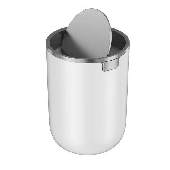 Mainstays Desktop Trash Can, Swing Top Bin, 1.5 Liter (0.4 Gallon) Swing Lid Trash Can - White 6.5" Tall