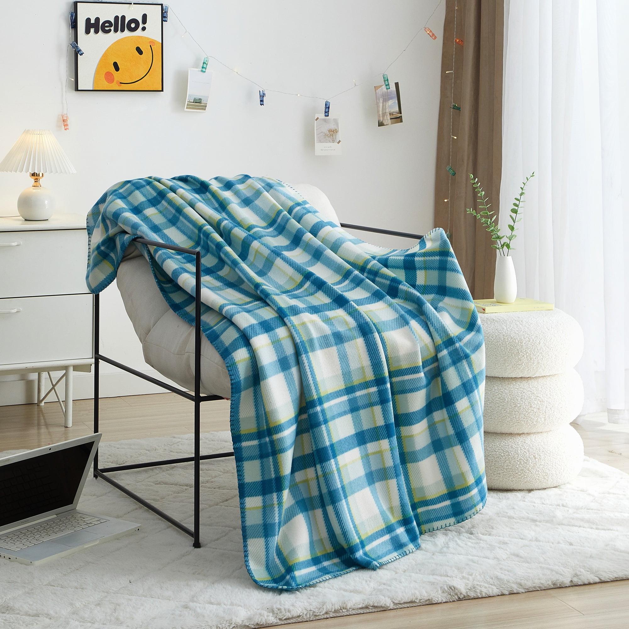その他 USED BLANKET Mainstays Cozy Fleece Throw Blanket Teal Plaid 50