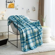 Mainstays Cozy Fleece Throw Blanket Teal Plaid 50" x 60", All Ages