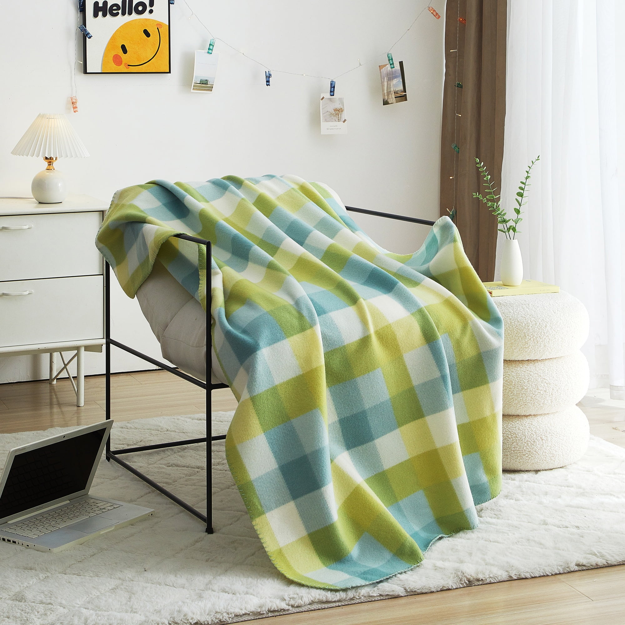 Mainstays Cozy Fleece Throw Blanket Yellow Plaid 50" x 60", All Ages