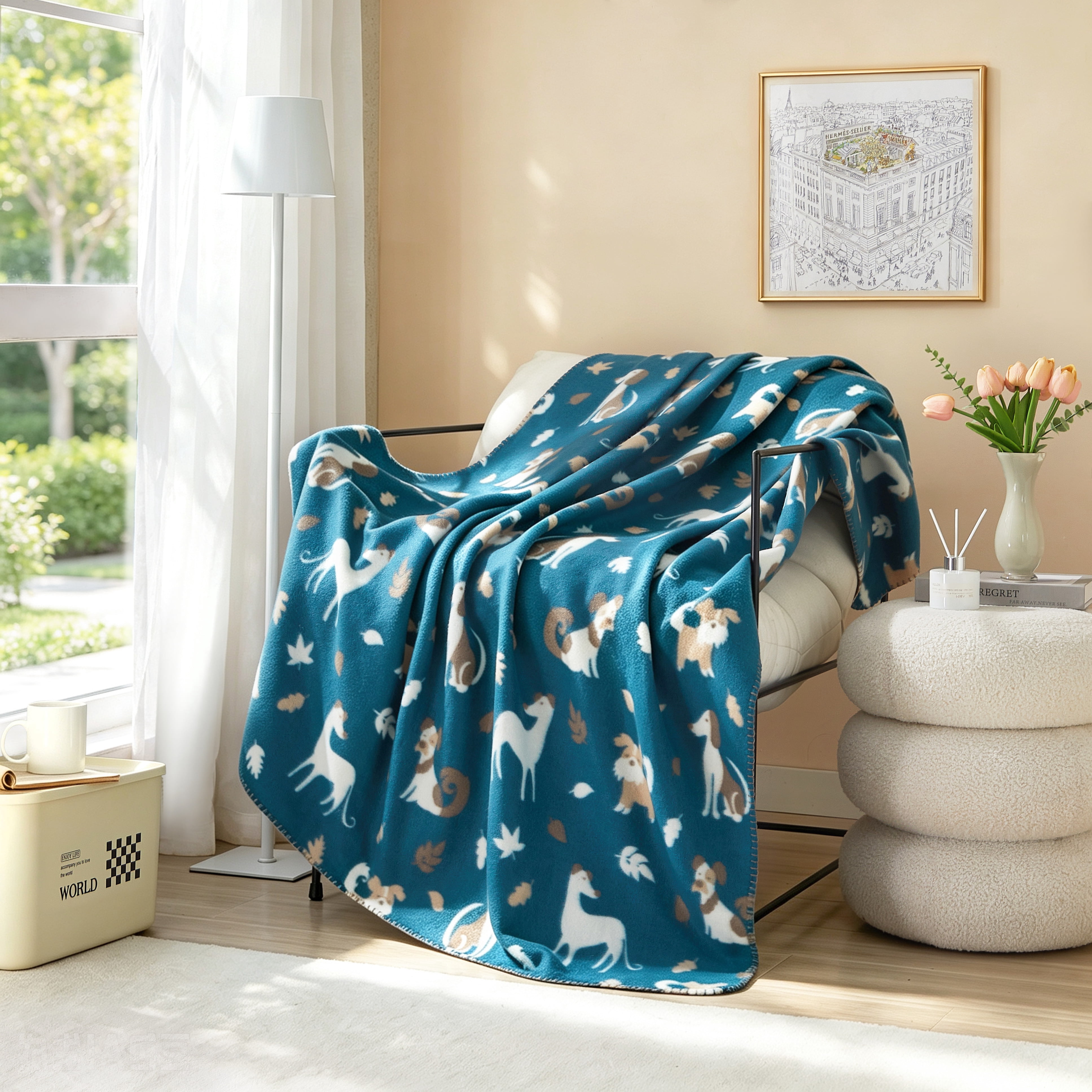 Mainstays Cozy Fleece Throw Blanket, Autumn Dogs, 50 in x 60 in